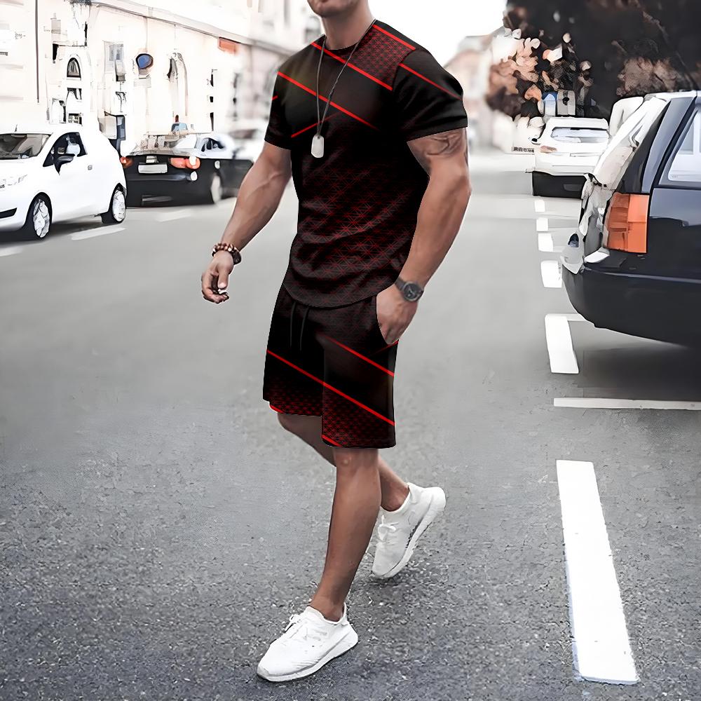 Plus Size Men's T-shirt Shorts 2-piece Set Men's Drawstring Side Pocket Shorts Sports Short Sleeve Tee Summer New Men's Clothing