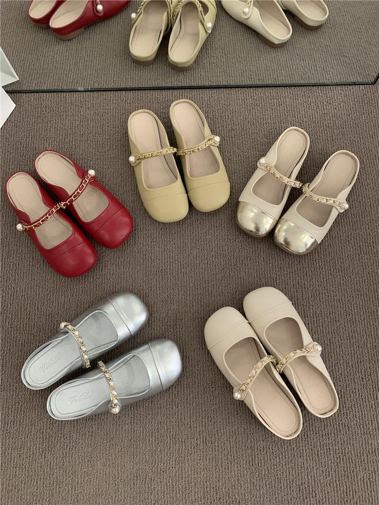 Korean version of comfortable and versatile French retro evening flat shoes half drag 2025 spring and summer women's shoes loafers single shoes