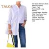 Women Long-Sleeved Shirt Commuter Solid Color Loose Fit Top Round Neck Mid-length Shirt for Work Parties Vacation