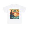 Unisex Adult T Shirt Serene Coastal Sunset Landscape Summer Tee Lighthouse