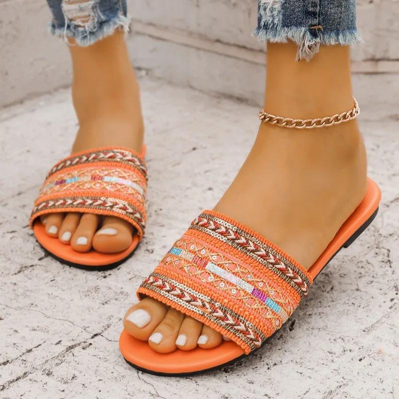 2024 Brand Women's Shoes Basic Women's Slippers Fashion Color Matching Daily Slippers Women New Peep Toe Plus Size Flat Slippers