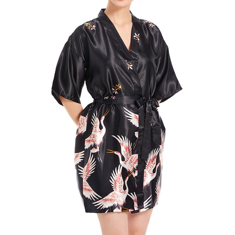 Women's 2 Piece Robes Set Sleepwear Sexy Camisole Nightdress Satin Pajama Set Printed Nightgown
