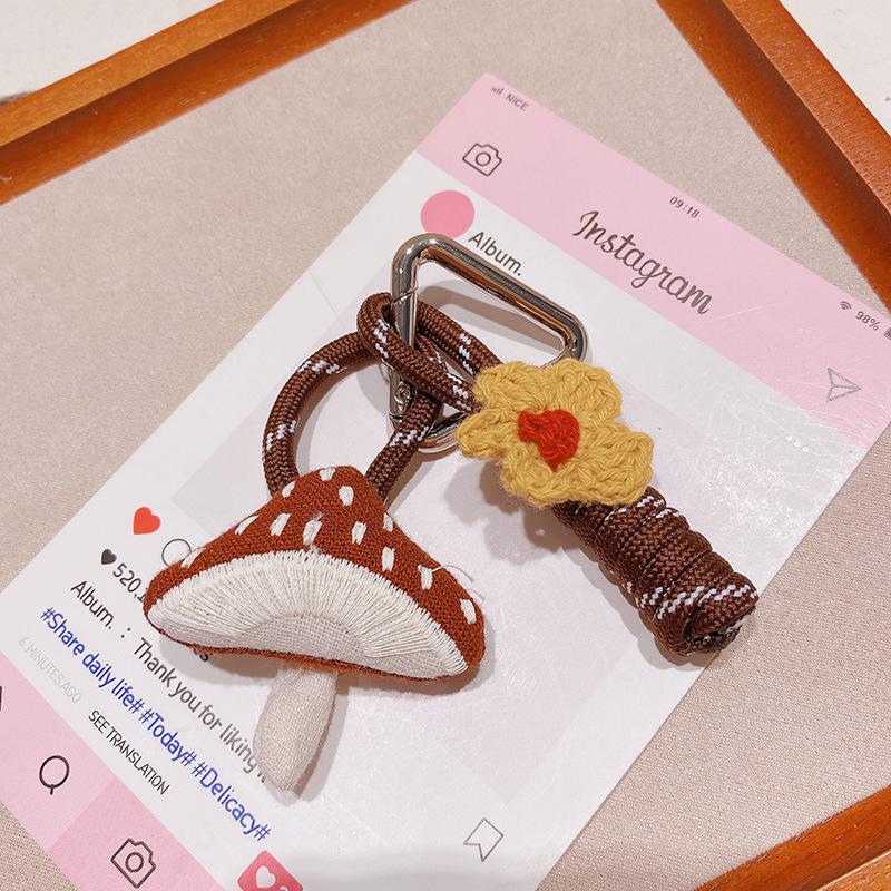 Handmade Fabric Charm Keychain,Cute Mushroom/Flower/Animal Bag Charms with Braided Straps,Fabric Charm Keychain, Cute Handmade Accessory