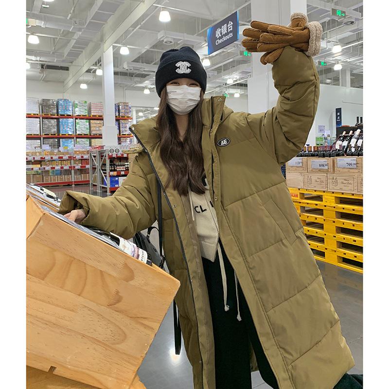 

Winter solid color new padded jacket plus long knee padded jacket oversize bread jacket S хаки