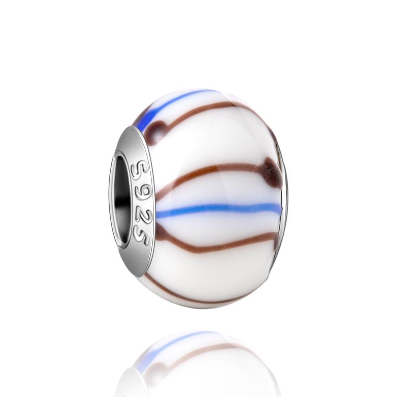 Murano Glass Collection Copper MultiColor Blue Bump Charm Fits Bracelets Women Exquisite Jewellery Accessories Gifts