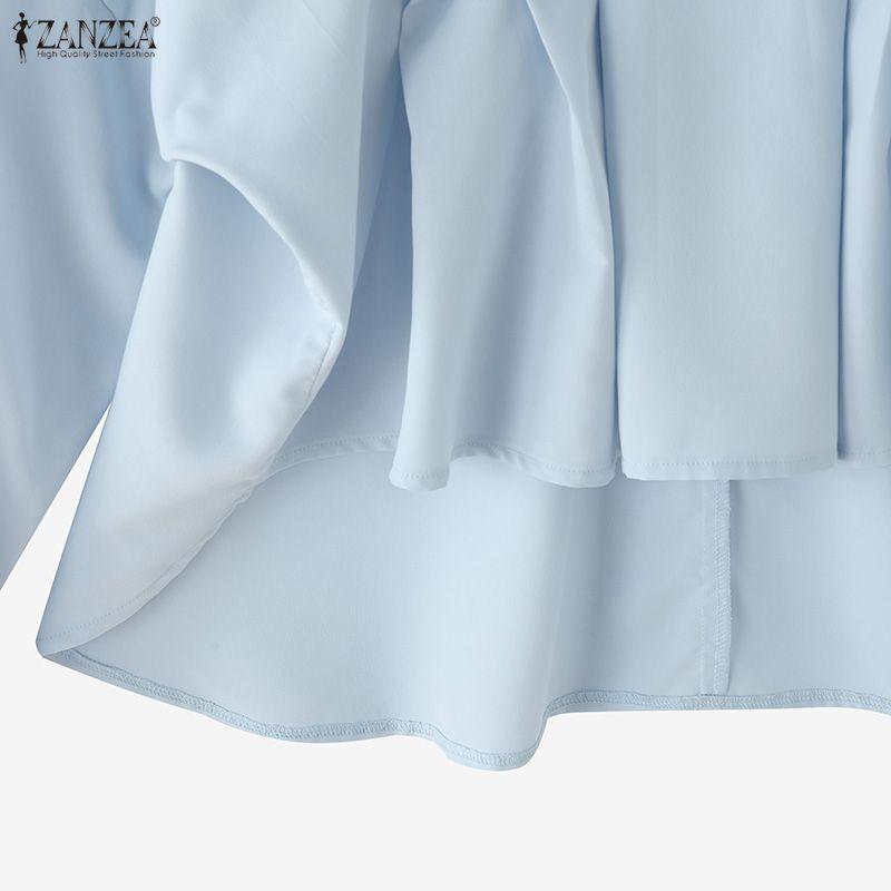 ZANZEA Women Casual Lapel Neck Long Sleeve Loose Pleating Irregular Blouse