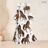Women Plus Size U Neck Bell Sleeve White Crown Leopard Print Maxi Dress