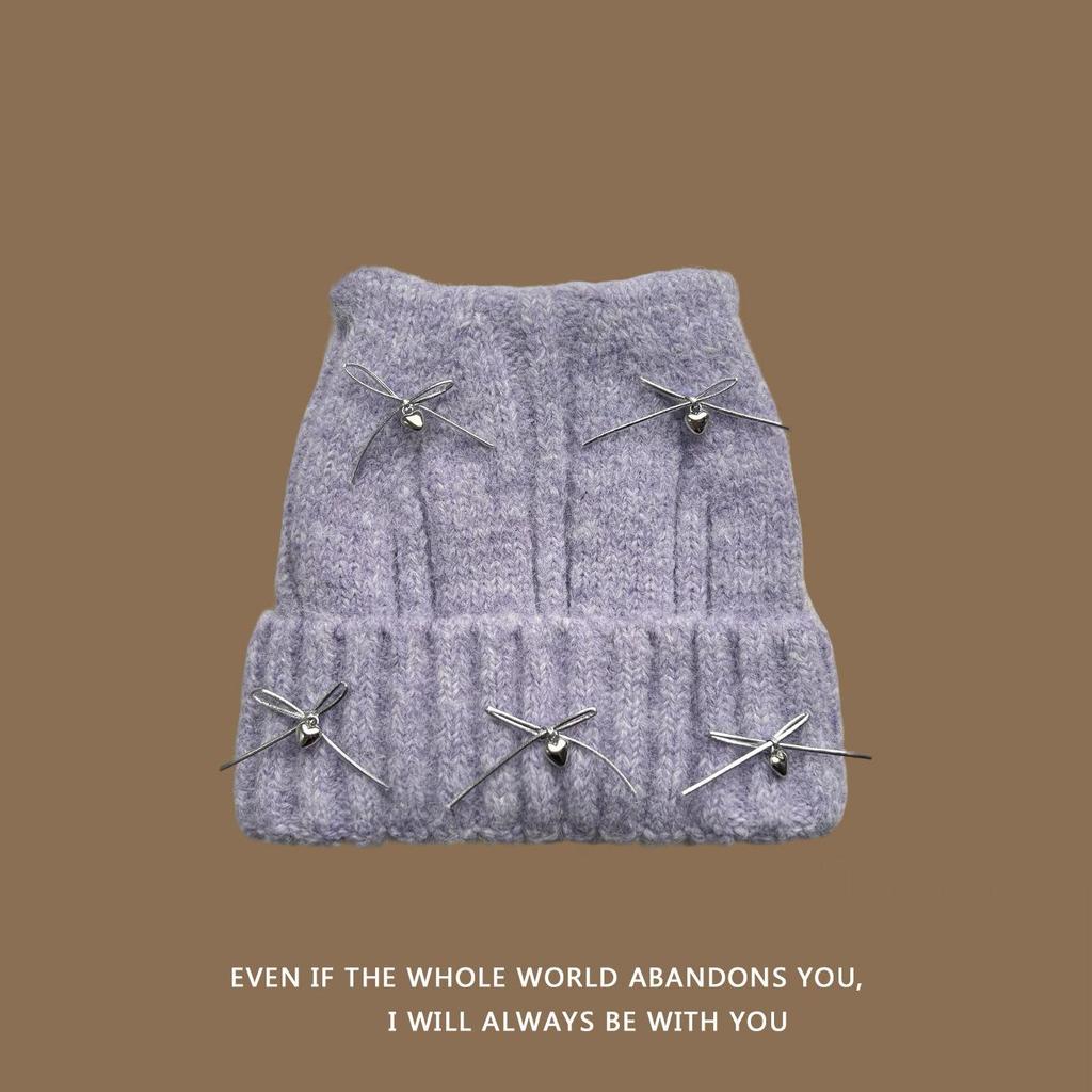 2025 Autumn/Winter Cat Ear Knit Hat - Warm & Versatile with Face-Flattering Bow Design