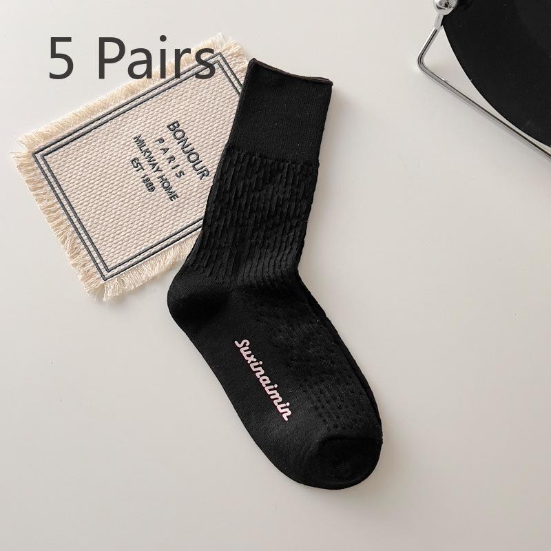 5 Pairs of Female Autumn and Winter Fashion New Cotton Tube Pile Socks