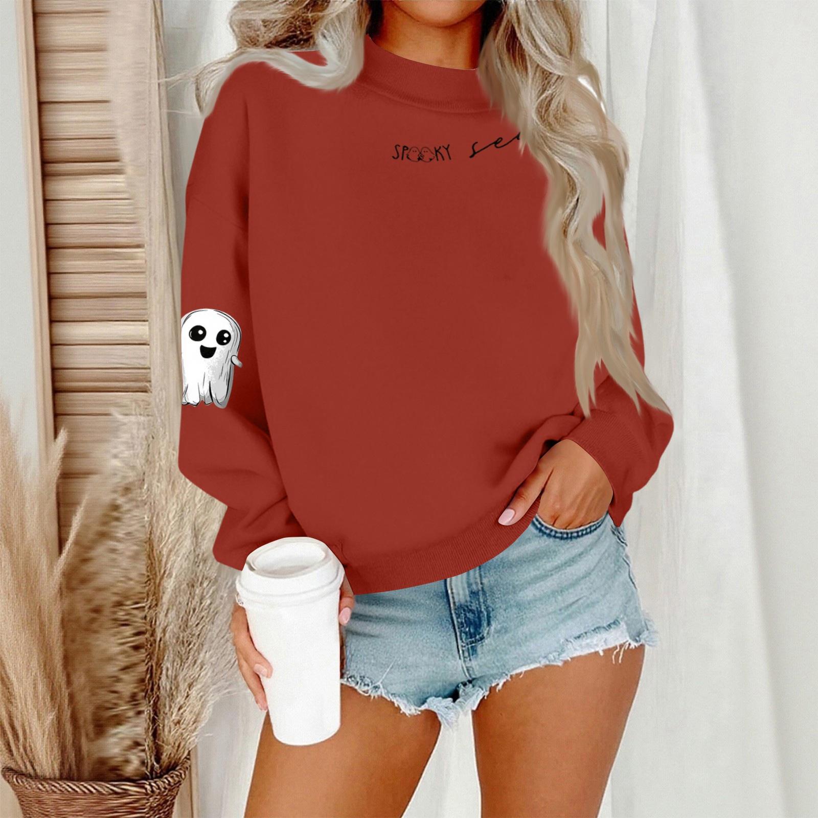 

Женский повседневный модный свитшот с круглым вырезом и длинными рукавами с принтом на Хэллоуин L шафрановый