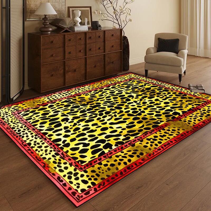 Leopard Print Area Rug – European Style Living Room Carpet for Sofa, Non-Slip Bedroom Bedside Floor Mat, Large