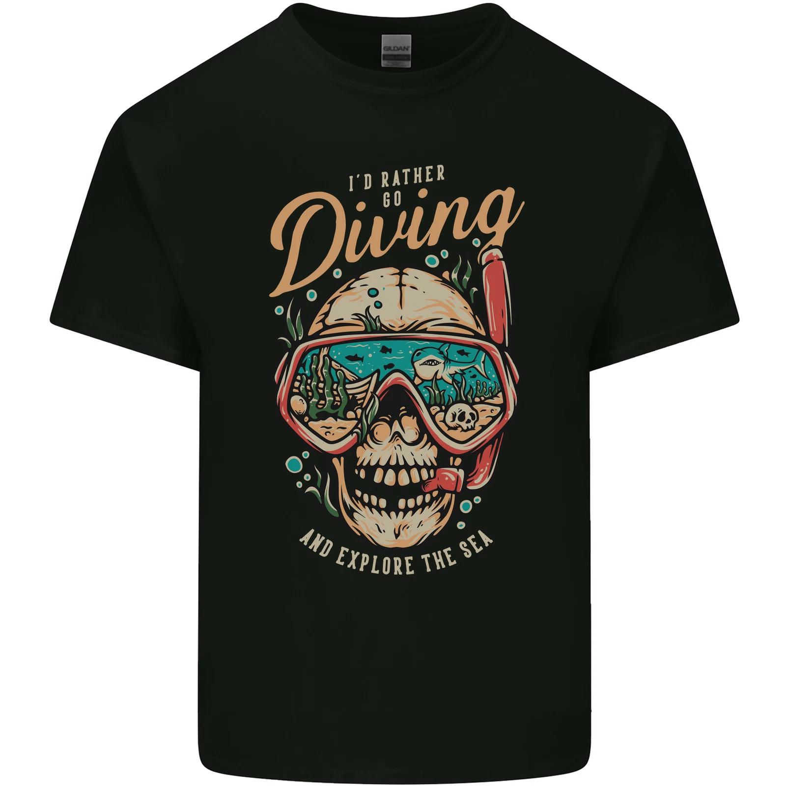 Id Rather Go Diving Scuba Diver Skull Kids T-Shirt Childrens L
