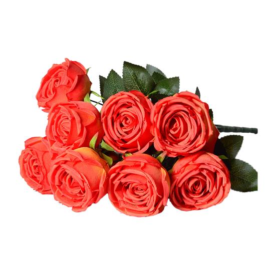 10 Heads Artificial Rose Flower Realistic Faux Silk Long Stem Rose Bouquet with Leaf for Home Kitchen Office Wedding Party Decoration