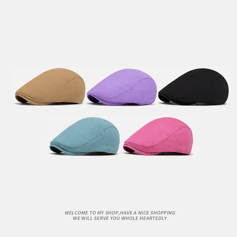 Solid Color Peaked Cap Women's Spring Summer Beret British Newsbsboy Cap Men's Forward Cap