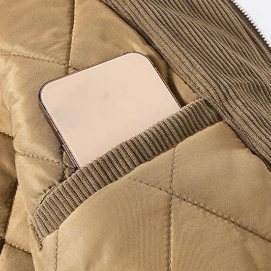 Baseball Jacket Stand Collar Anti-freeze Ribbed Winter Business Casual Solid Corduroy Baseball Jacket Coat for Trip