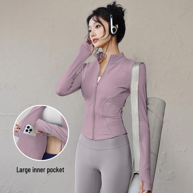 Women's Slim Fit Zipper Yoga Jacket with Sun Protection - Long Sleeve, Quick Dry Sportswear for Running & Fitness