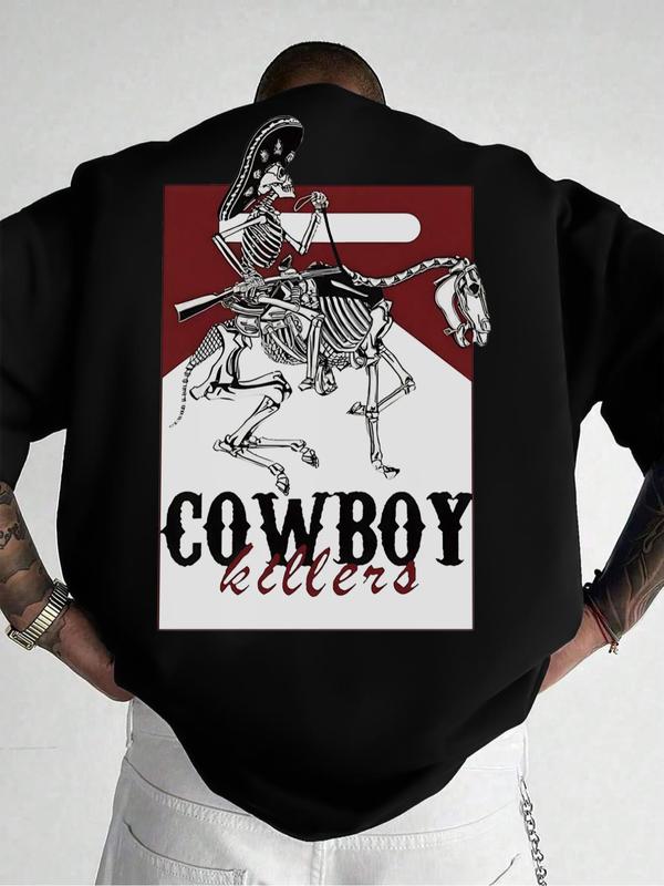 

Unisex skull and letter print crew neck T-shirt, suitable for all seasons, graphic T-shirt, Western style clothing, retro graphic unisex T-shirt. XXXL