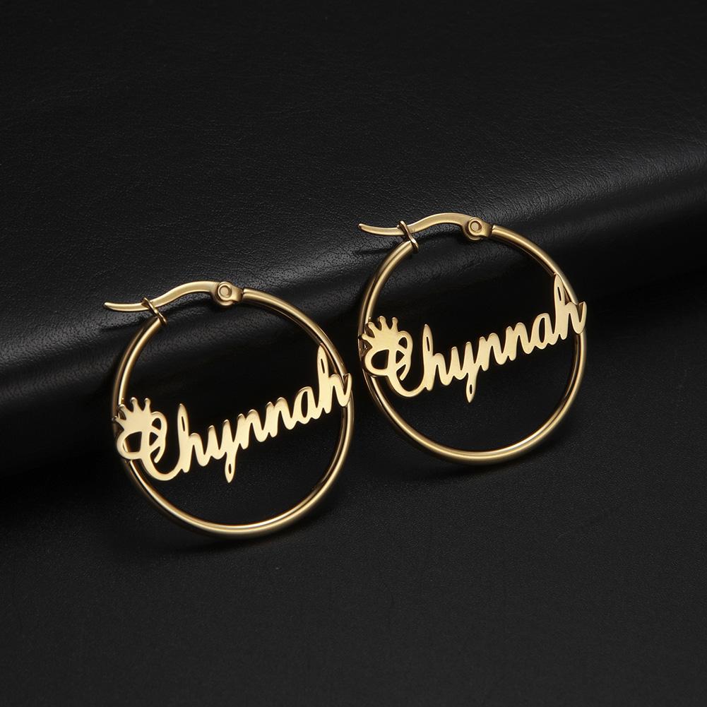 Lucktune Custom Name Hoop Earring Stainless Steel Personalized Letter Nameplate Earrings for Women Jewelry Valentine's Day Gifts