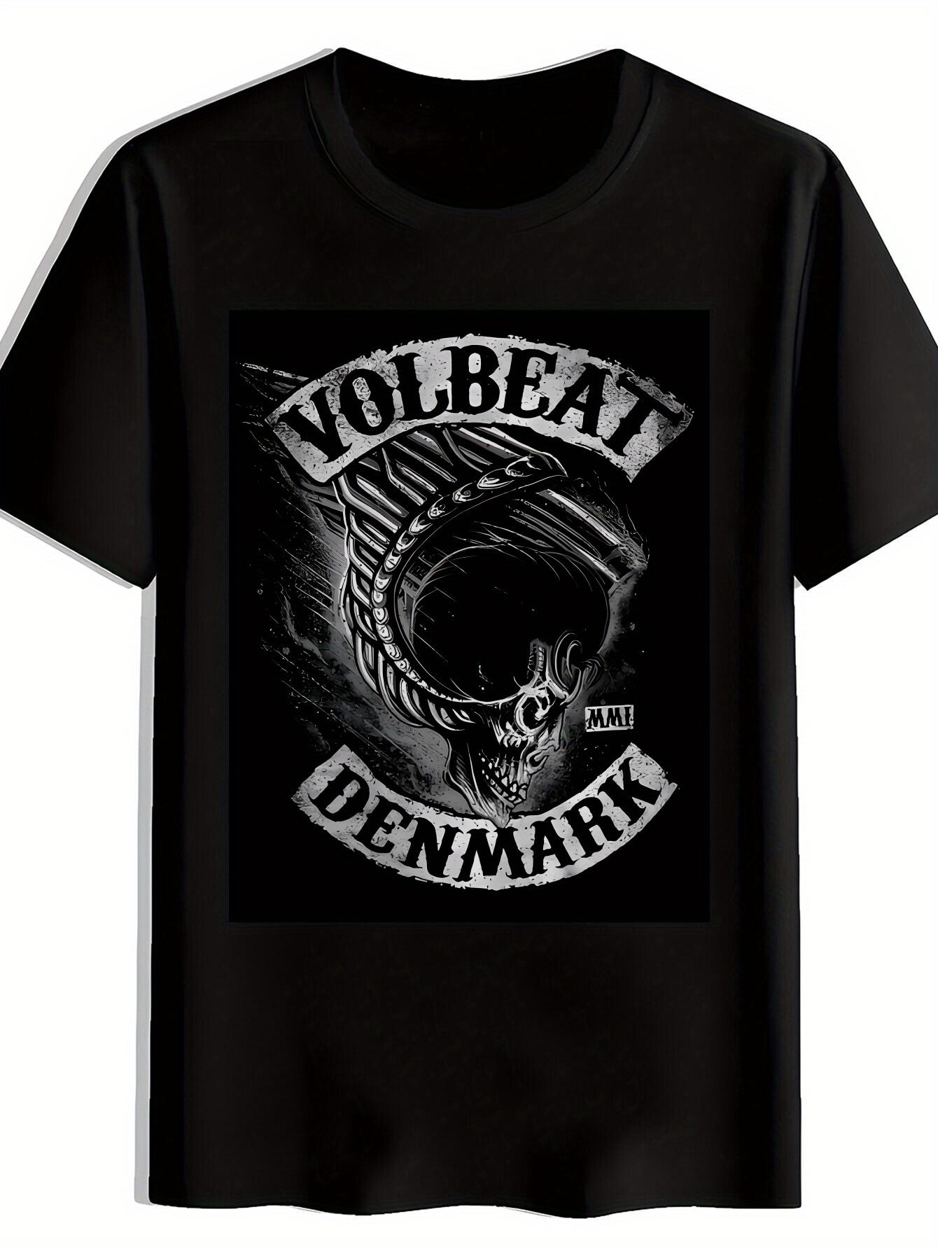 Men s Rock Band Graphic Tee- Black Worn Skull& VOLBEAT DENMARK Design XXXL