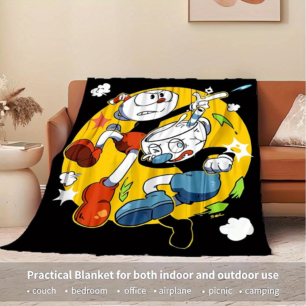 1pc Cuphead",Mugman",Art" Digital Print Flannel Blanket - Contemporary Style, Suitable for All Seasons, Perfect for Home, Travel, or Camping