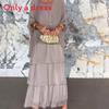 Polyester Chiffon Batwing Sleeve Long Dress With Ruffle And Loose Waist For Spring Fashion