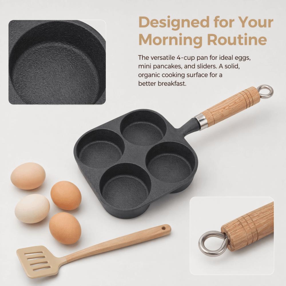 Wooden Handle Cast Iron Skillet Cast Iron Omelet Pan Heavy Duty Egg Frying Pan Eggs