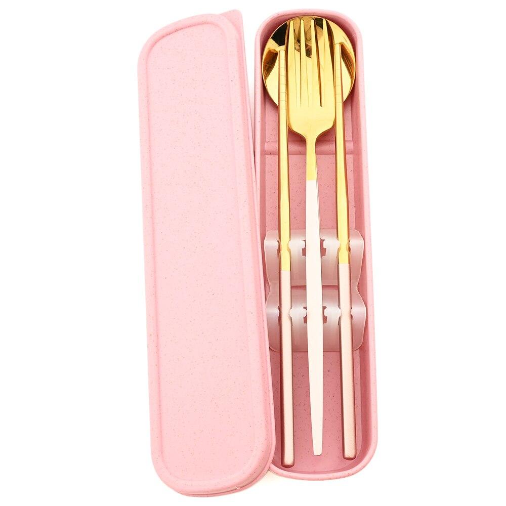 Western Dinnerware Set Travel Camping Cutlery Set Fork Spoon Chopsticks Tableware With Portable Box Stainless Steel Flatware Set