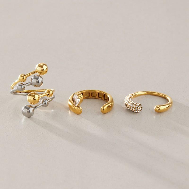 Stainless Steel Ring Gold Two-Tone Geometric Band Fashion Jewelry Women