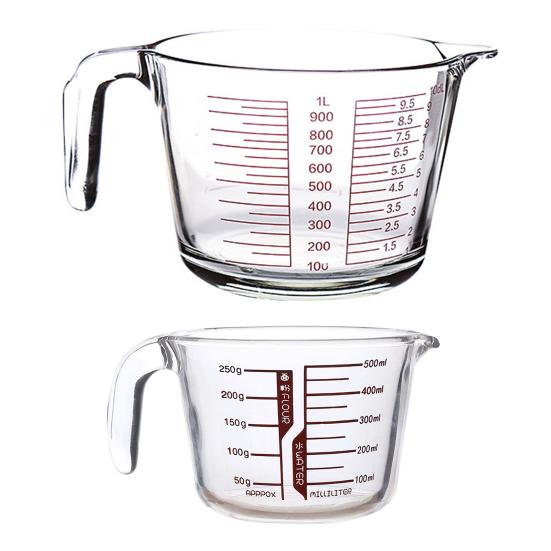 Yousheng Glass Measuring Cup with Handle 500/1000ml Heat-Resistant Pouring Spout Liquid Measurement Tool Easy-Pour Spout Cooking Utensil for Milk Eggs