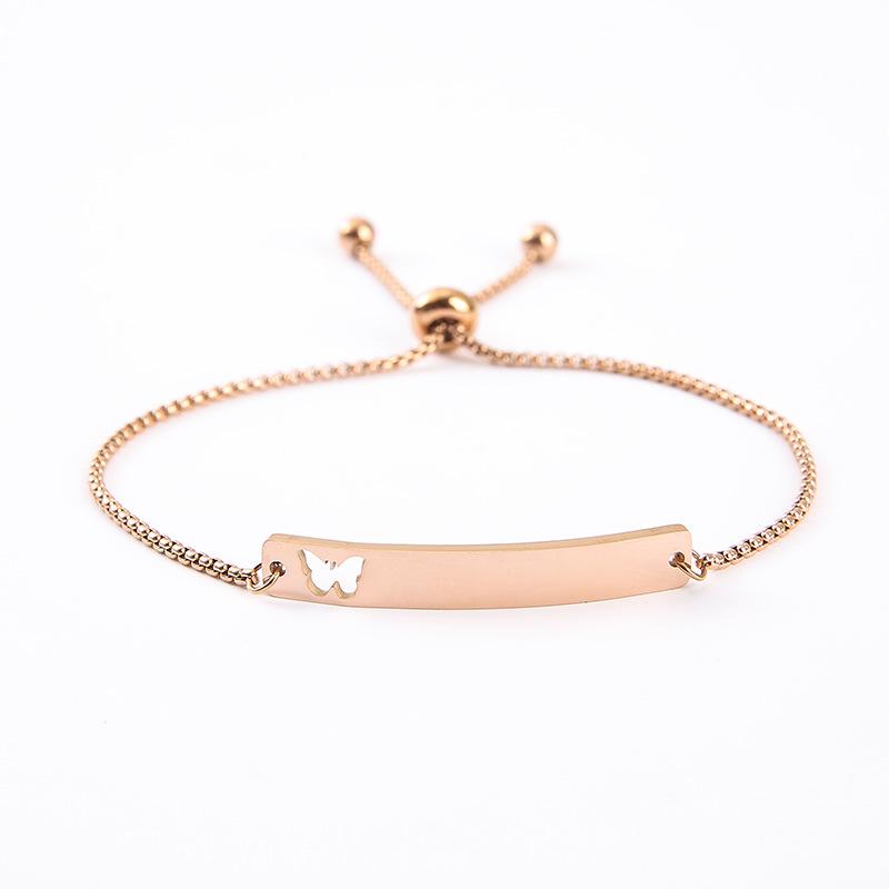 Adjustable Stainless Steel Butterfly Heart Engraving Bracelet