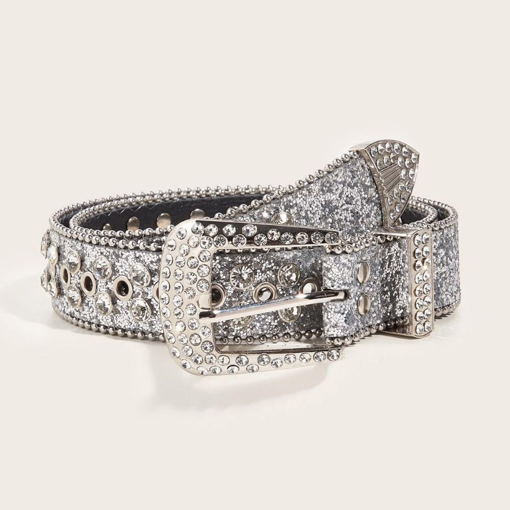 Y2K Rhinestone Belts Zinc Zinc Alloy Waistband Simple Blingbling Belt  Women