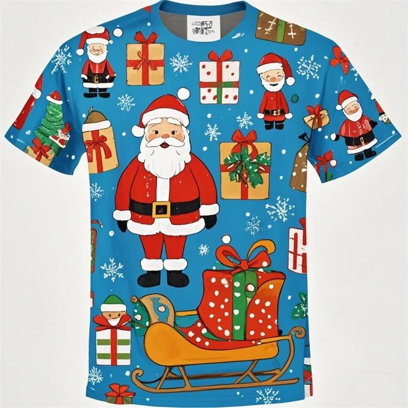 3D printed Santa Claus T-shirt men's and women's summer casual short sleeved Christmas T-shirt top men's oversized T-shirt