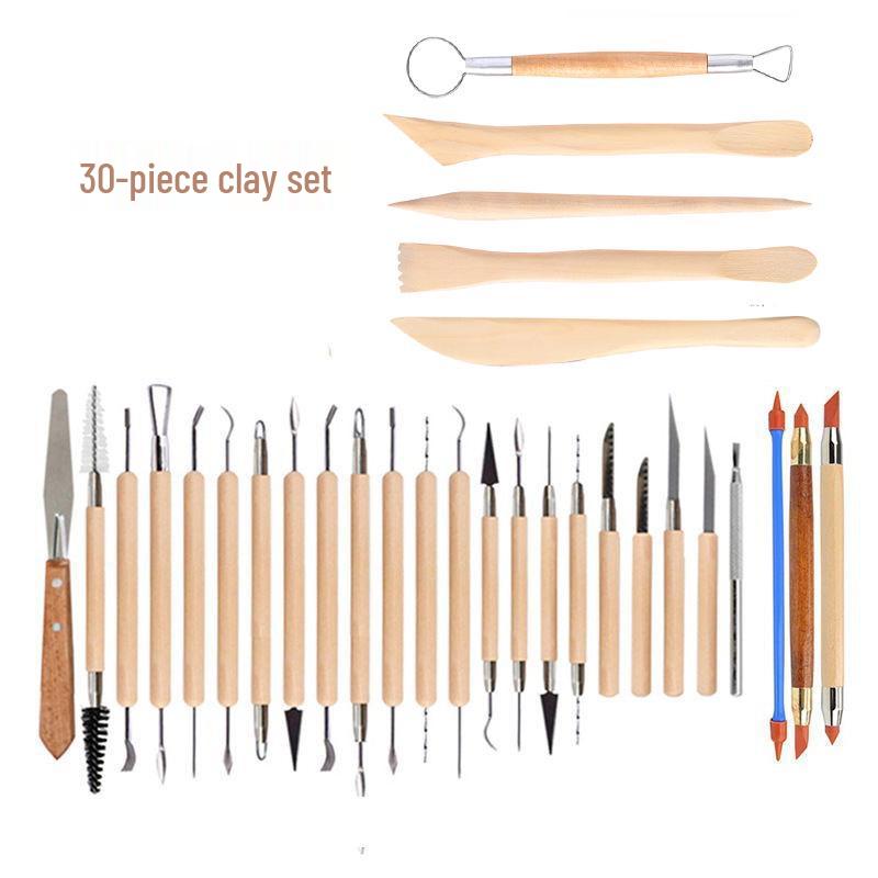30-teiliges Keramik- und Bildhauerwerkzeug-Set: Ton Schnitzmesser, Silikonstifte, DIY Stein Ton Werkzeuge