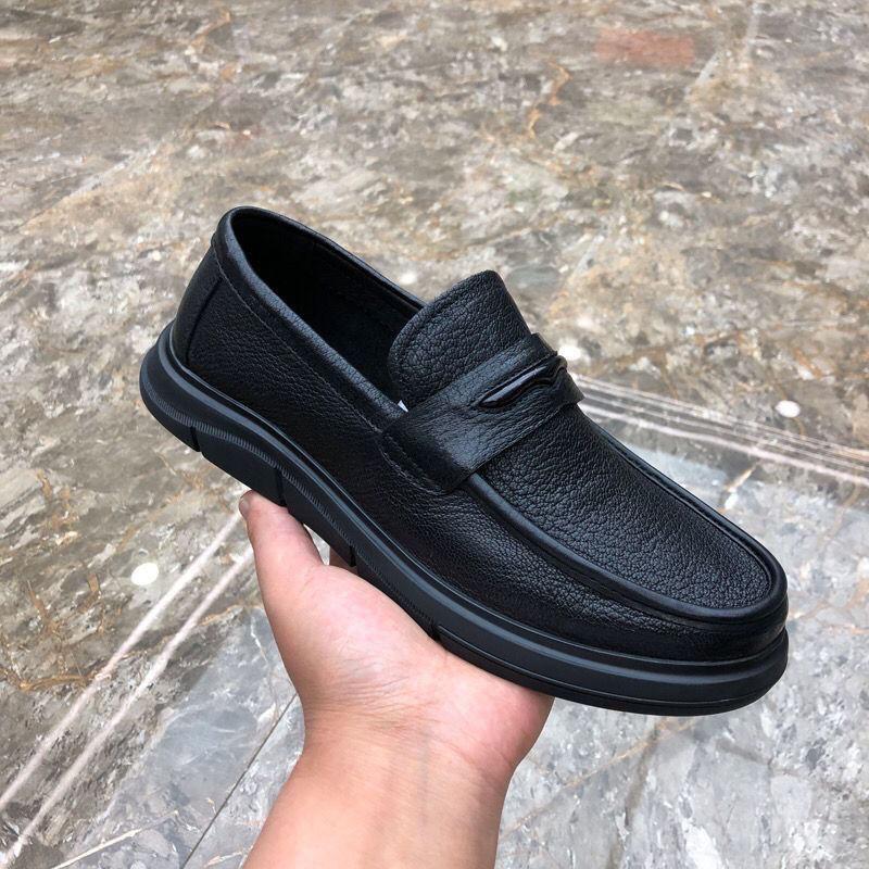 Guangzhou genuine leather trendy men's shoes 2025 four seasons popular cowhide round head one pedal lazy leather shoes breathable soft sole