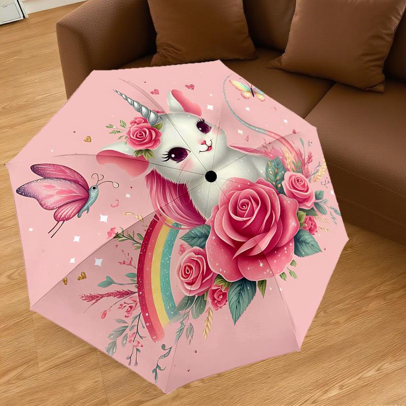 1pc Unicorn Cat Automatic Open/Close Umbrella with Windproof, 8-Rib Sturdy Canopy, Durable Ribs, Fashionable Design1128A