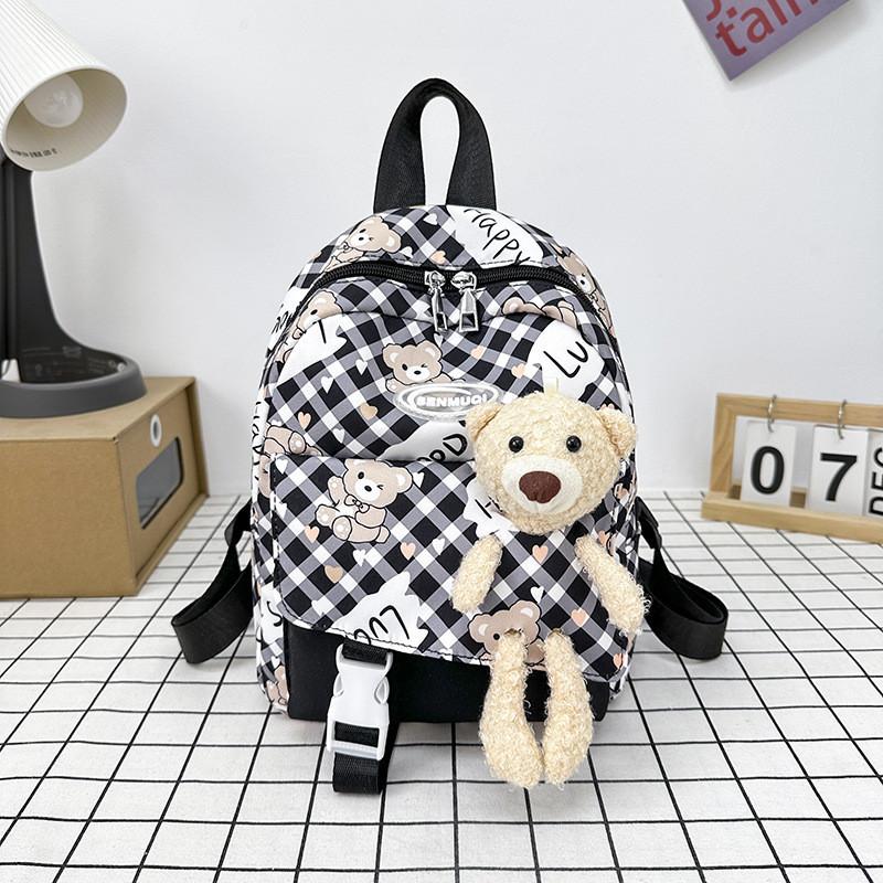 Adorable Cute Bear Print Canvas Backpack For Boys And Girls Age 3 To 6 Years