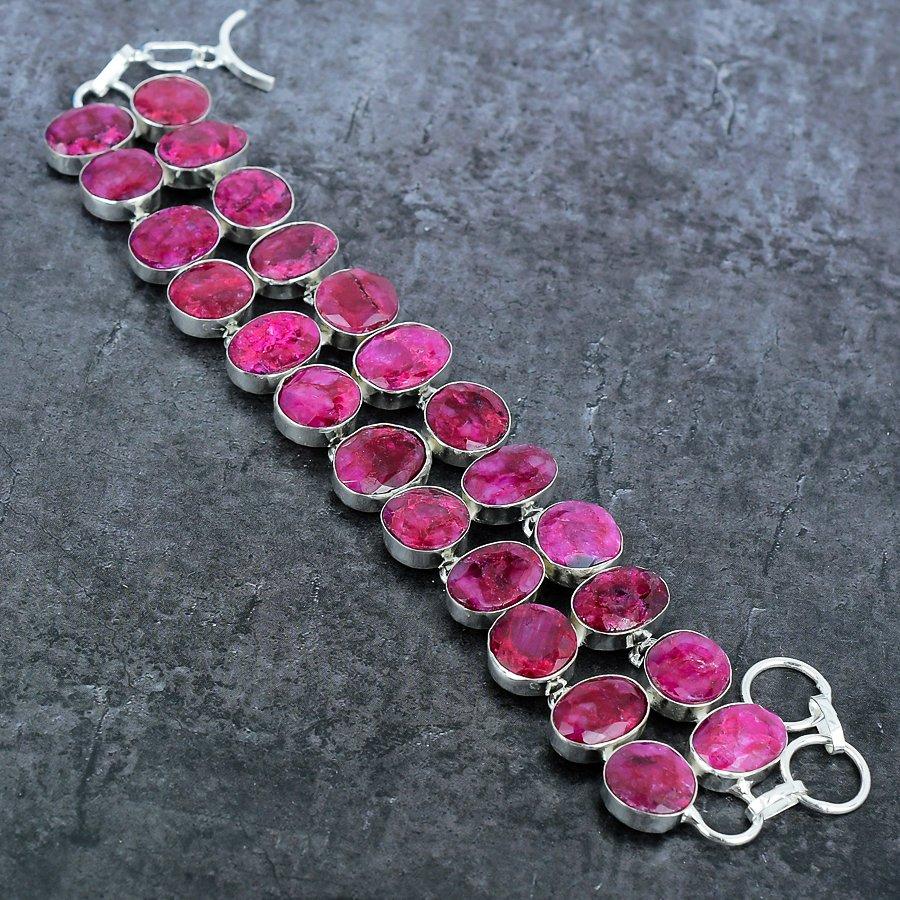 Rubin Natur Edelstein 925 Sterling Silber Armband 7-8" g8y69