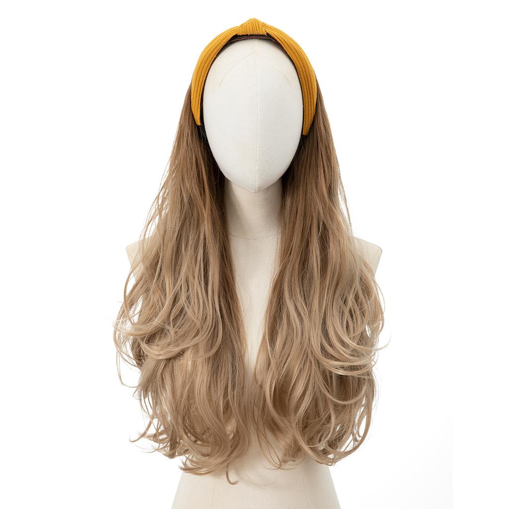 Women's Hair Hoop Half Headgear Light Brown Large Wave Synthetic Wig | Reissue Long Curly Wig
