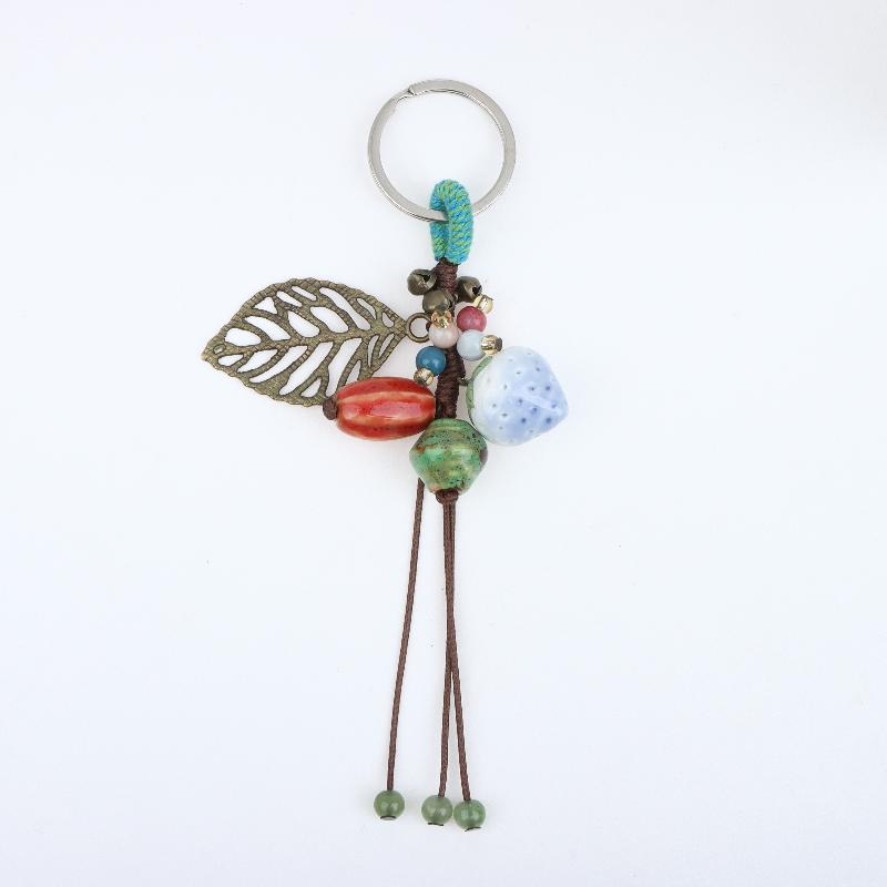 Handmade Ceramic Strawberry Pepper Keychain Vintage Style Smooth Surface Key Ring for Purse Hanging Decoration Gift