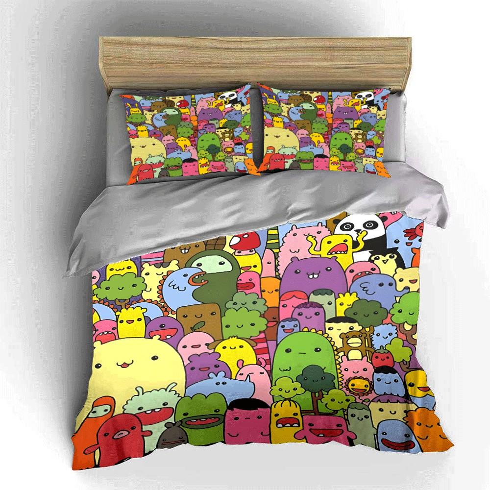 Colorful Cartoon Characters Set – Decoration and Art Exquisite three-piece bedding set gift for kids and adults