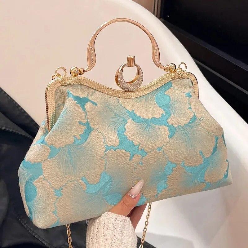 Borsa piccola con stampa floreale 2024 Designer di lusso da donna Borse verdi Pochette da festa Borse a tracolla a catena da cena femminile Borse a tracolla