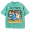Cat Playing Computer GamesPrint Snow Wash T Shirt Man Unisex Washed Tees Casual Shortwear Soft Breathable Cotton Clothes