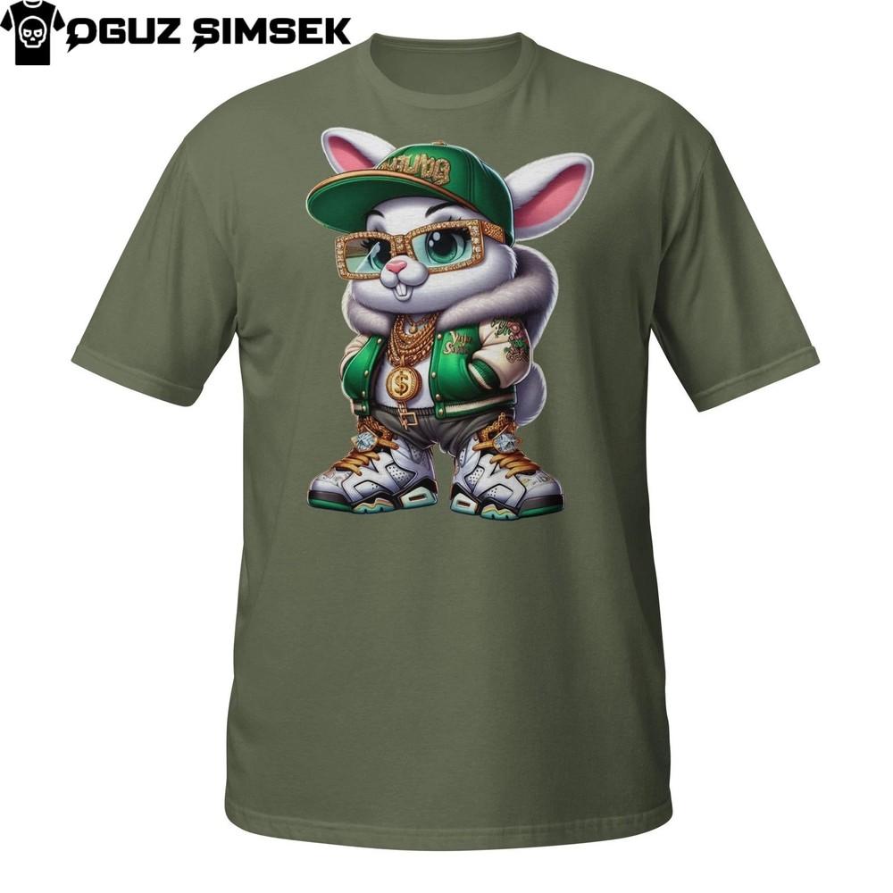 

Urban Bunny T-Shirt – Streetwear Rabbit with Cap, Shades and Gold Chain XL