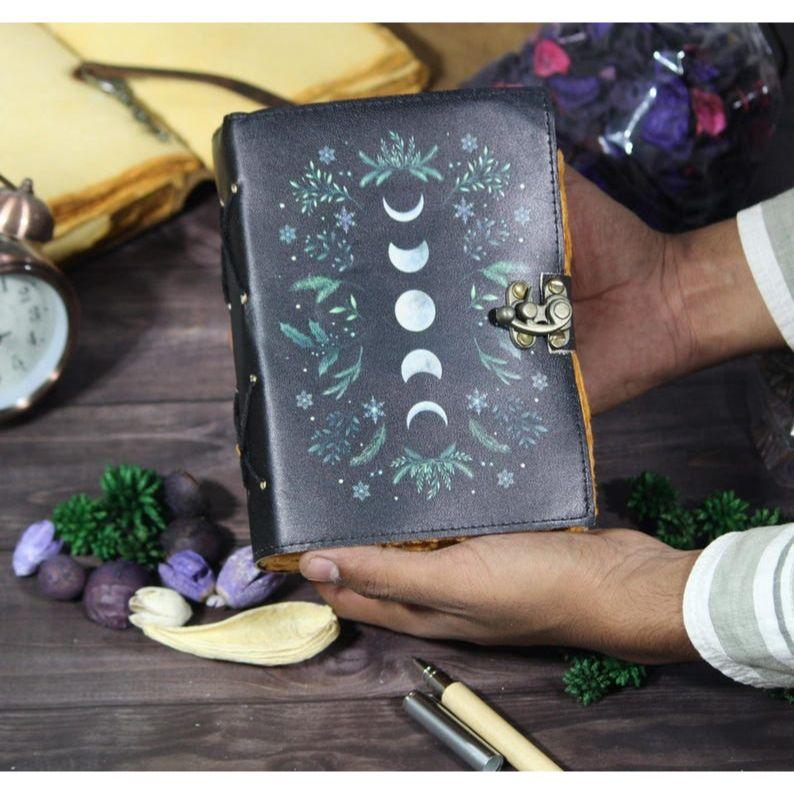 Sun & Moon Leather Journal: Handmade Deckle Edge Paper