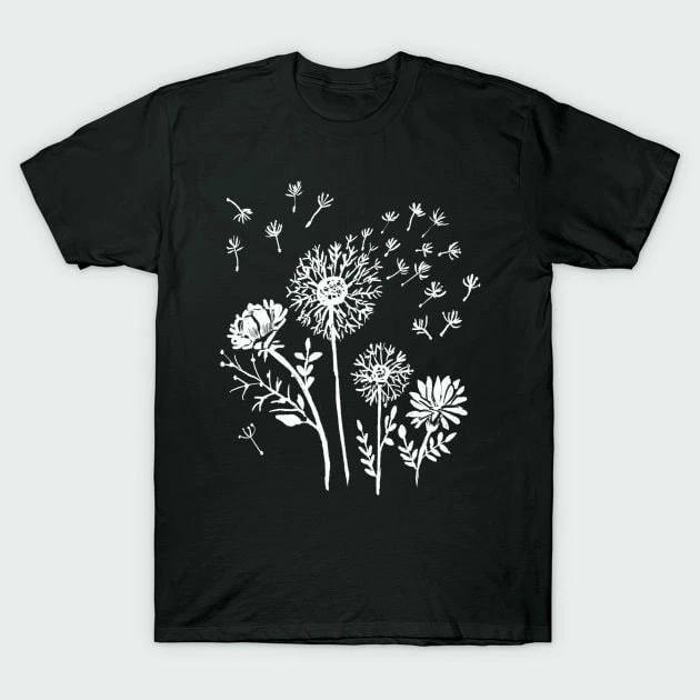Dandelions & Flowers, Hand Drawn, Hippie, Boho, Nature, Wildflowers T-shirt