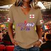 Damen Lässiger Pullover mit V-Ausschnitt und kurzen Ärmeln Fußball-Fan-T-Shirt mit England-Flaggen-Aufdruck Leicht Bequem