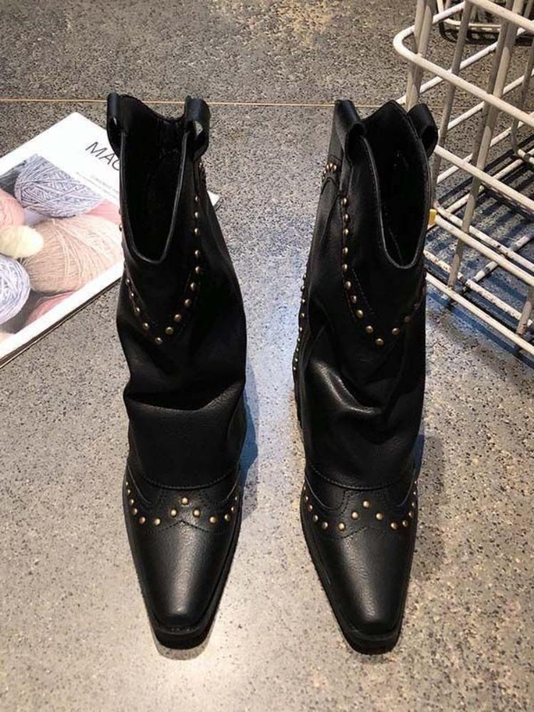 Moda Szpiczasty Nosek Nit Damskie Buty do Połowy Łydki Średni Obcas Skórzane Damskie Półwysokie Kozaki Jesień Zima Wodoodporna Moda 2025 Kozak