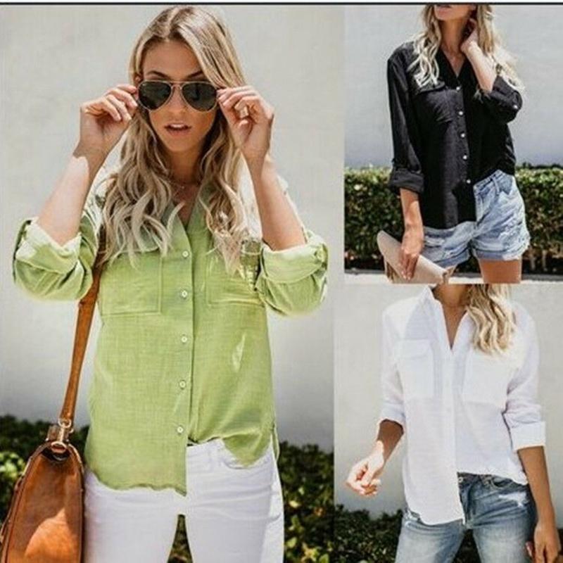 Women's Long Sleeve Tops Stylish Button Down Casual Blouse Shirt T-shirt For All Seasons