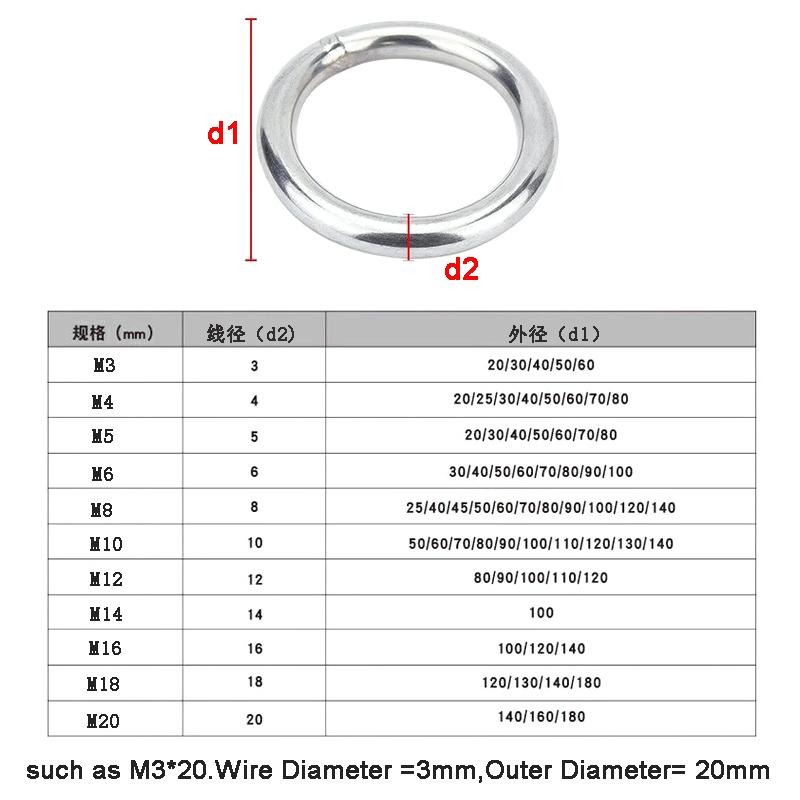 304 Stainless Steel Welded Circular Round Ring M3~M8 O-Shaped Ring Solid Steel Ring Gaskets for Pet Yoga Hanging ID15~60mm