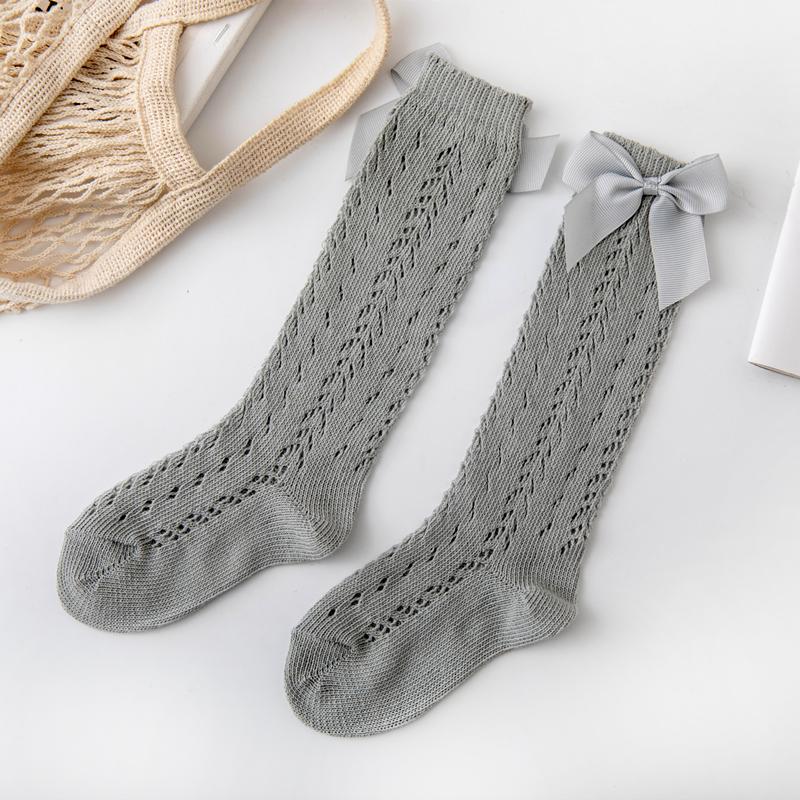 1 Perechi Șosete de Vară cu Fundă pentru Fetițe, Șosete Lungi pentru Copii Mici, Șosete Înalte până la Genunchi pentru Sugari, din Bumbac cu Plasă, Stil Spaniol, Șosete Respirabile Pentru 0-8 Ani